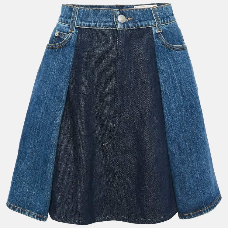 Pre Owned Alexander McQueen Blue Denim Dual Tone Pleated Mini Skirt S
