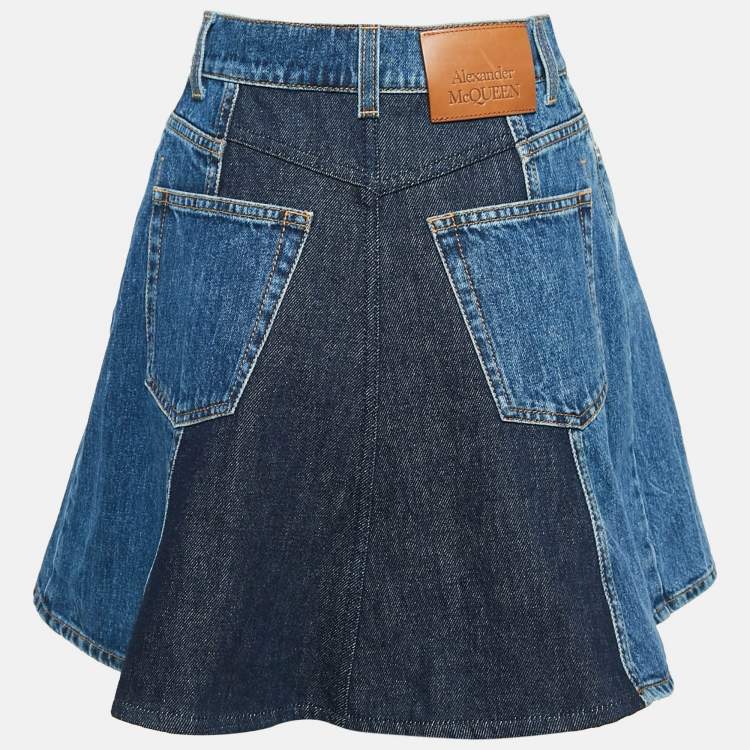 Pre Owned Alexander McQueen Blue Denim Dual Tone Pleated Mini Skirt S