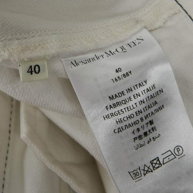 Pre Owned Alexander McQueen White Contrast Stitch Denim Peplum Style Top S