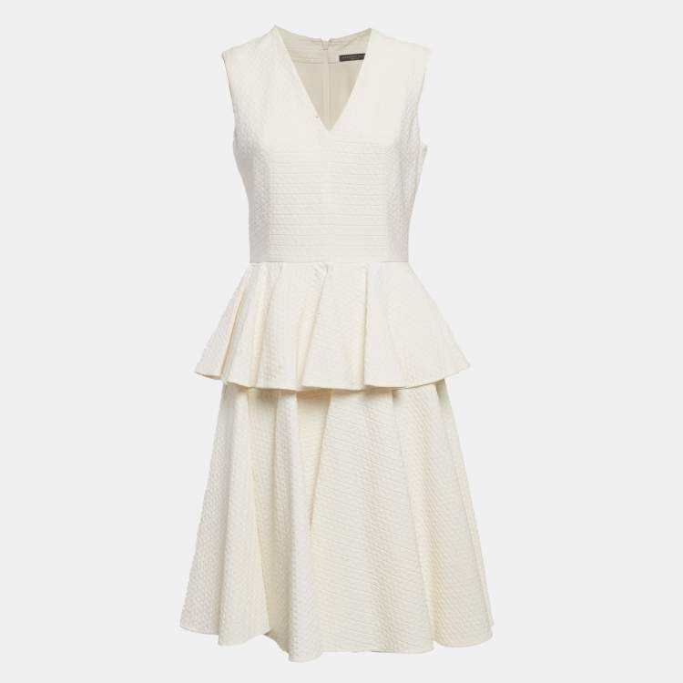 Pre Owned Alexander McQueen Off-White Textured Crepe Flounce Short Dress L