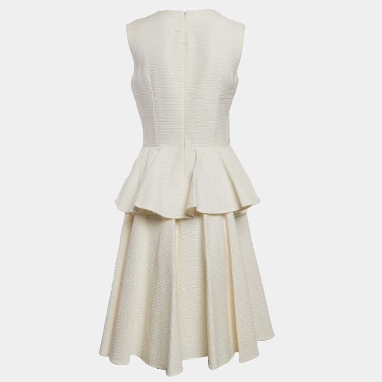 Pre Owned Alexander McQueen Off-White Textured Crepe Flounce Short Dress L