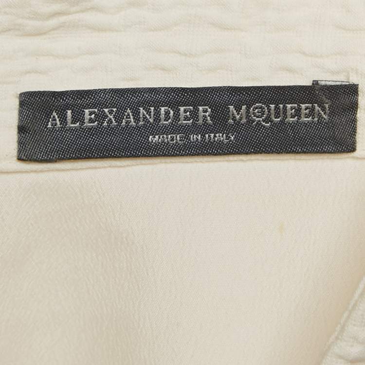 Pre Owned Alexander McQueen Off-White Textured Crepe Flounce Short Dress L