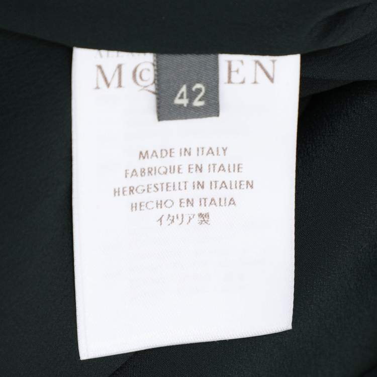 Pre Owned Alexander McQueen Green Fabric Pearl Embellished Midi Dress M