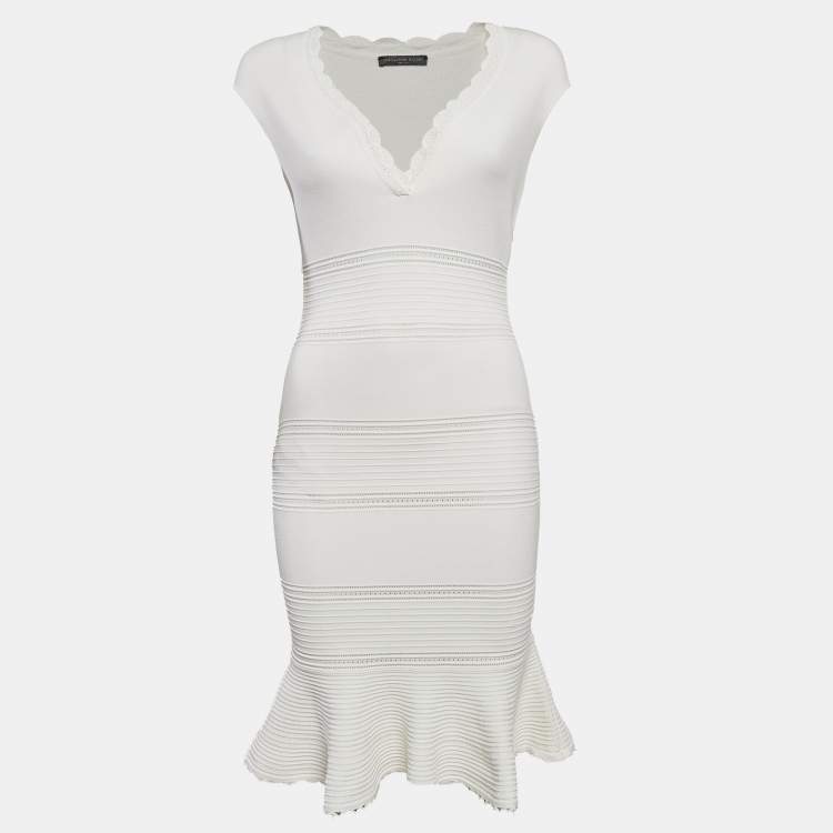 Pre Owned Alexander McQueen White Patterned Jersey Short Dress S