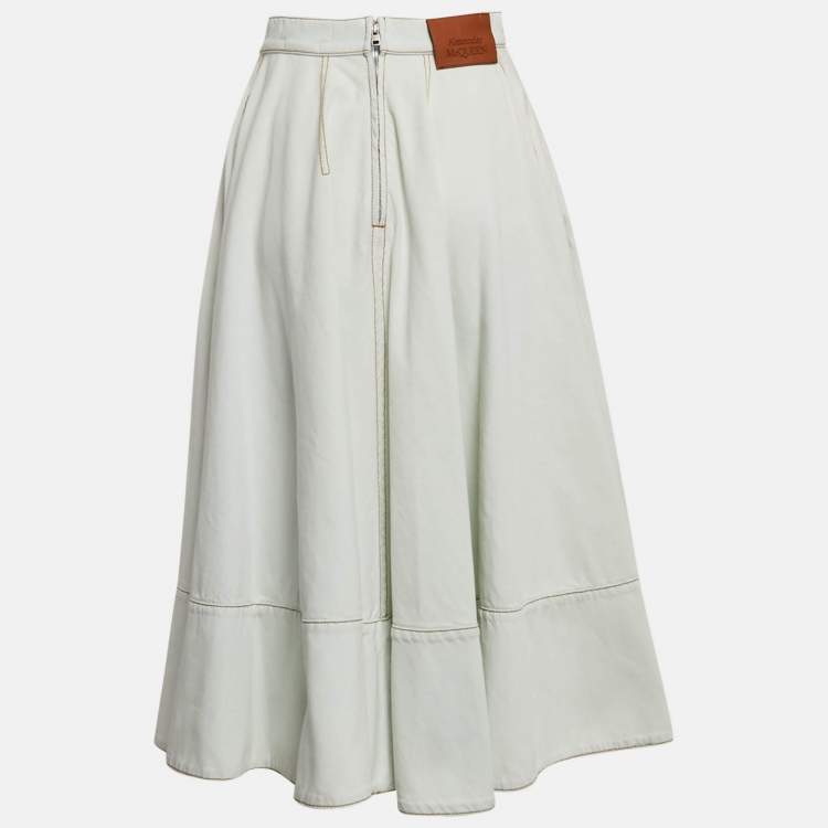 Pre Owned Alexander McQueen Light Blue Denim Flared Midi Skirt S