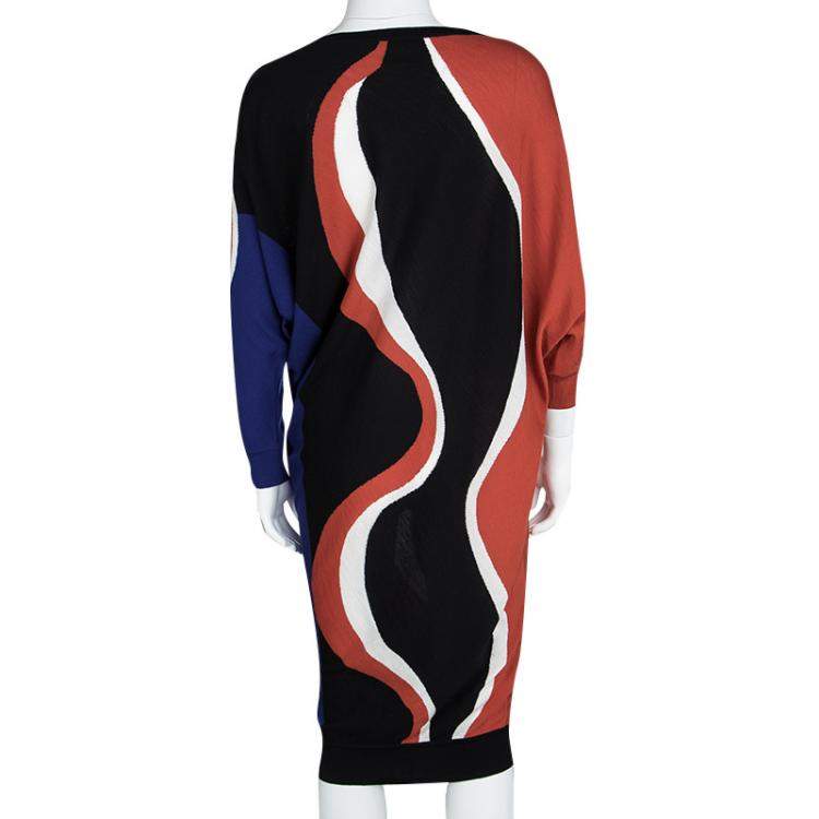Pre Owned Alexander McQueen Multicolor Patterned Wool Dolman Sleeve Dress L