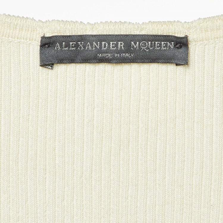 Pre Owned Alexander McQueen Cream Rib Knit and Patterned Knit Mini Dress L