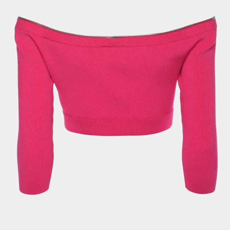 Pre Owned Alexander McQueen Pink Stretch Fabric Crop Top Cardigan S