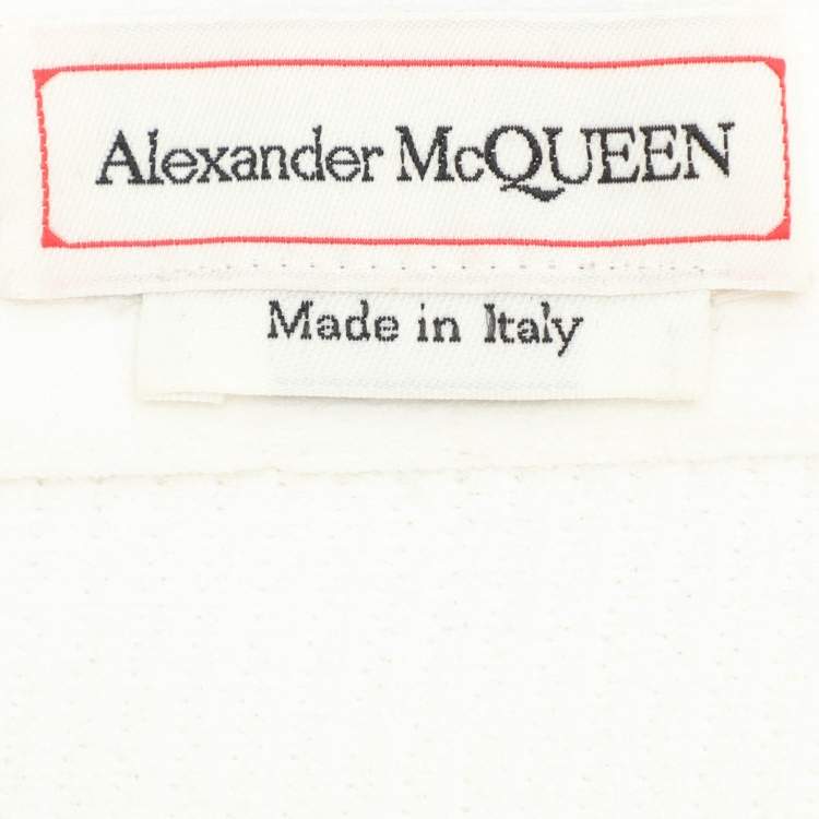 Pre Owned Alexander McQueen White Cotton Drop Yoke Mixed Media Midi Skirt S