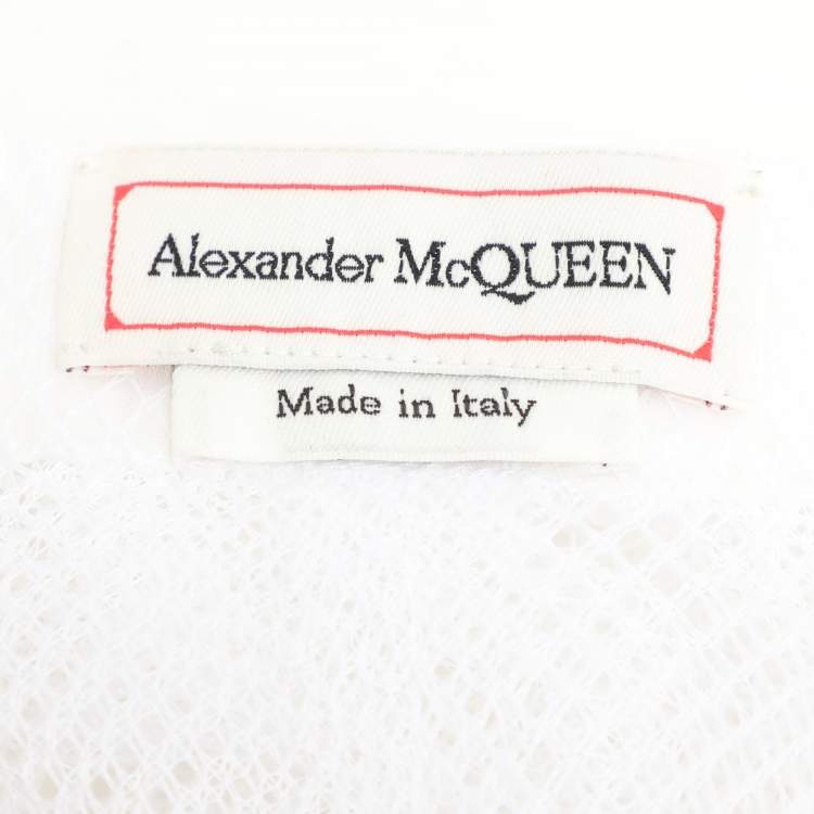 Pre Owned Alexander McQueen White Mesh Asymmetric Midi Skirt M
