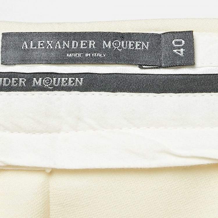 Pre Owned Alexander McQueen Cream Wool Blend Straight Trousers S