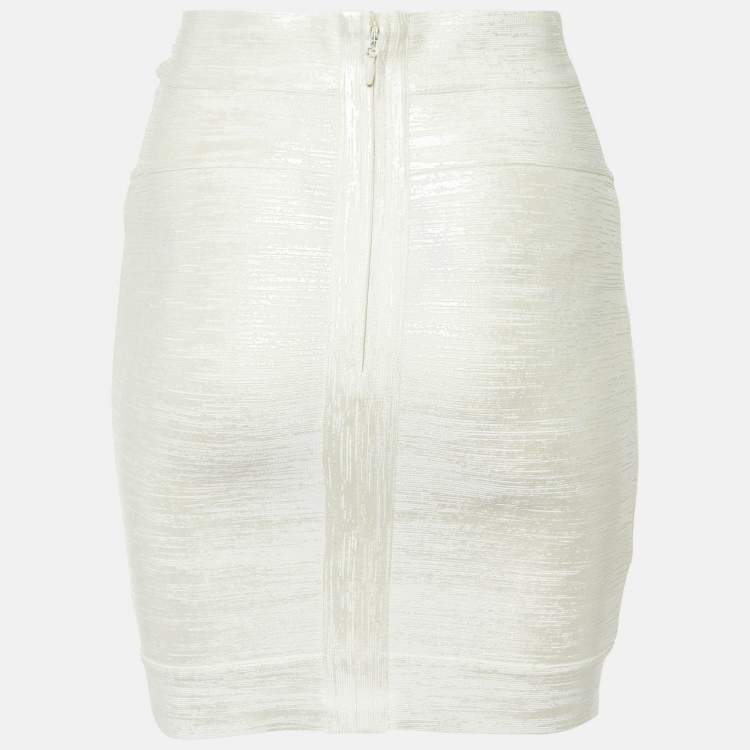 Pre Owned Herve Leger Alabaster White Bandage Jersey Mini Idrissa Skirt S