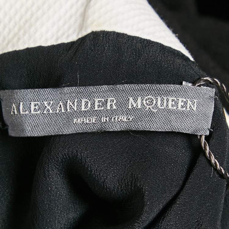 Pre Owned Alexander McQueen Black Crepe and Velvet Cut-Out Detail Mini Dress S