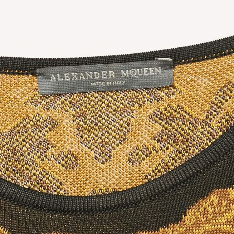 Pre Owned Alexander McQueen Black Floral Intarsia Rib Knit Bodycon Dress M
