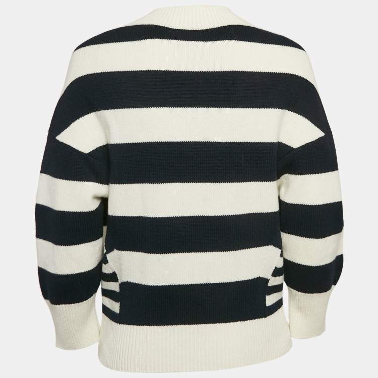 Pre Owned Alexander McQueen White Striped Wool Blend Sweater L