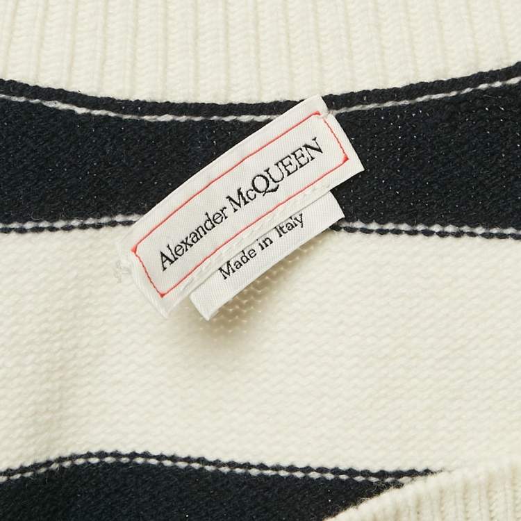 Pre Owned Alexander McQueen White Striped Wool Blend Sweater L