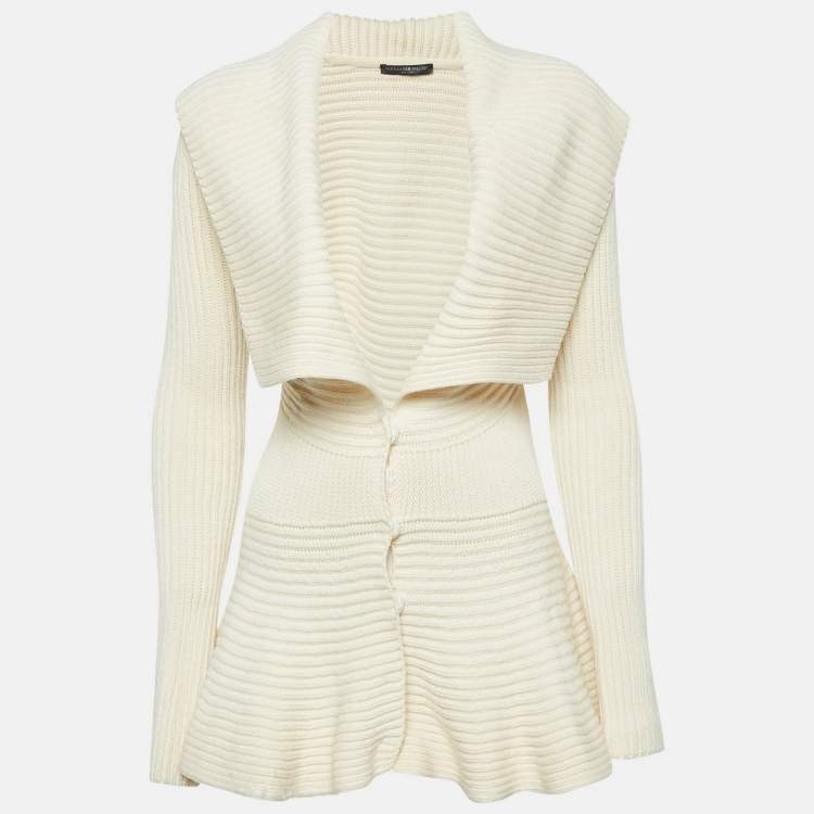 Pre Owned Alexander McQueen Beige Rib Knit Peplum Cardigan S