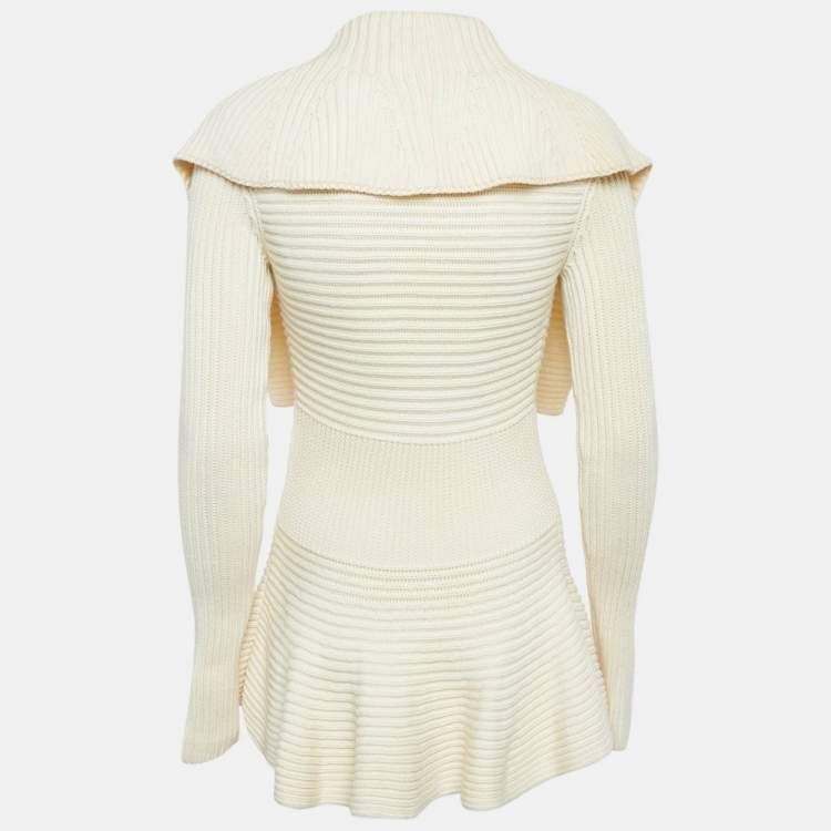 Pre Owned Alexander McQueen Beige Rib Knit Peplum Cardigan S