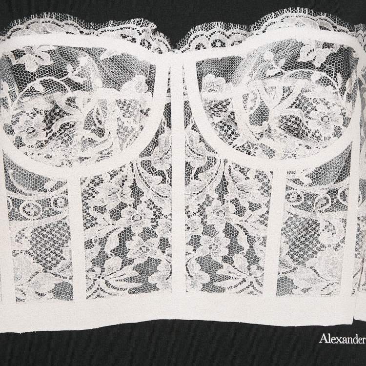 Pre Owned Alexander McQueen Black Corset Print Cotton T-Shirt S