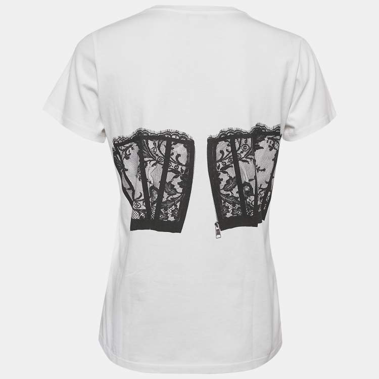 Pre Owned Alexander McQueen White Corset Print Cotton T-Shirt S