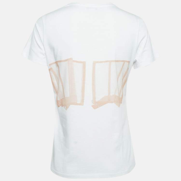 Pre Owned Alexander McQueen White Corset Print Cotton T-Shirt S