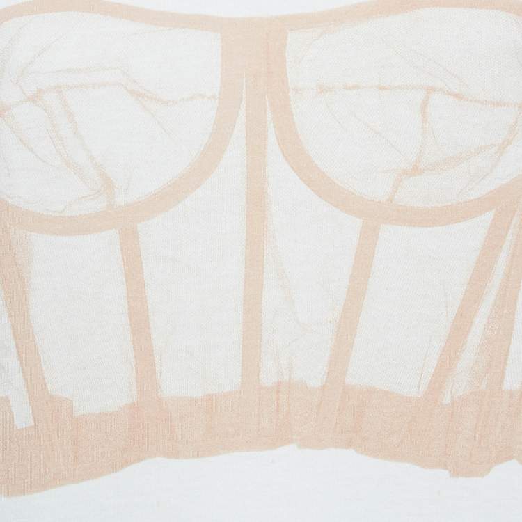 Pre Owned Alexander McQueen White Corset Print Cotton T-Shirt S