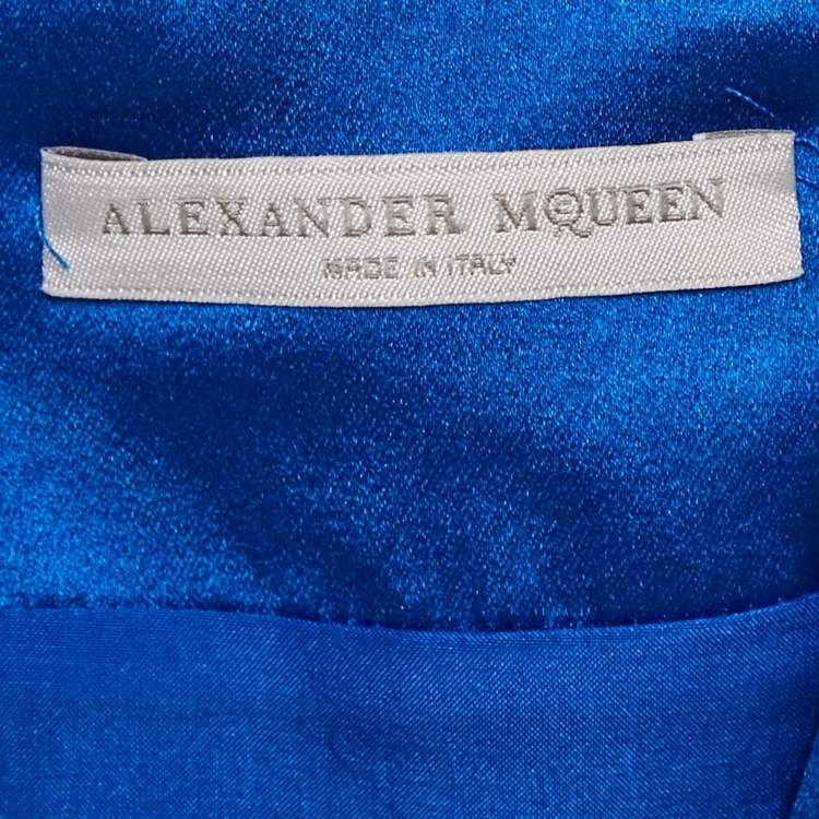 Pre Owned Alexander McQueen Blue Silk Satin Sheath Dress S