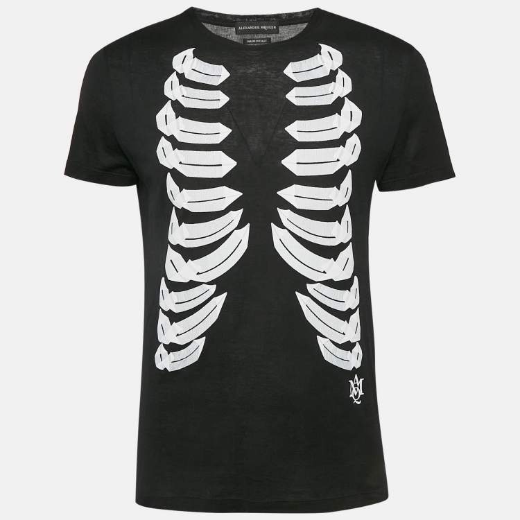 Pre Owned Alexander McQueen Black Ribcage Print Cotton T-Shirt M