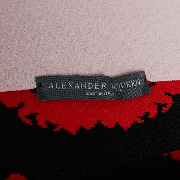 Pre Owned Alexander McQueen Red Floral Jacquard Knit Midi Dress XL