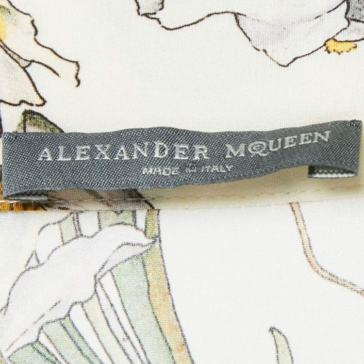 Pre Owned Alexander McQueen Off-White Floral Print Silk Blouse S