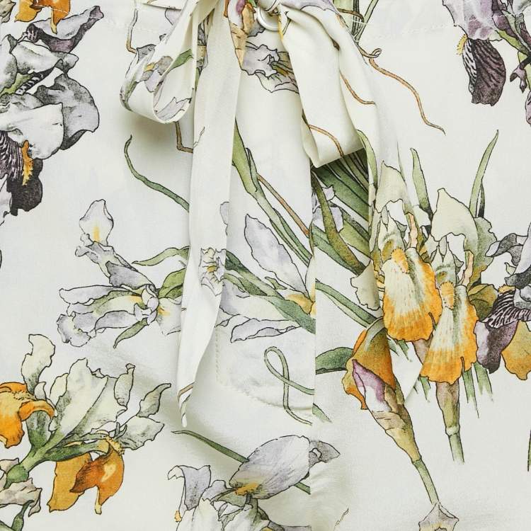 Pre Owned Alexander McQueen Off-White Floral Print Silk Pants S