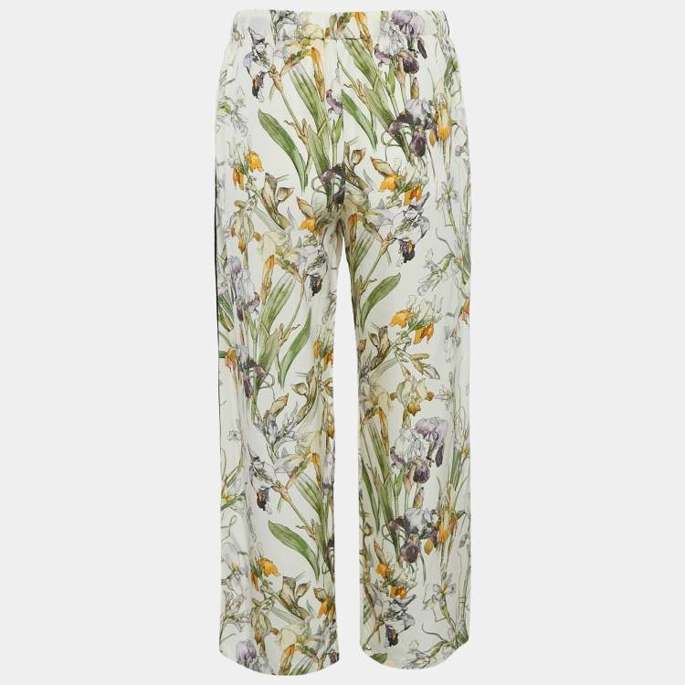 Pre Owned Alexander McQueen Off-White Floral Print Silk Pants S