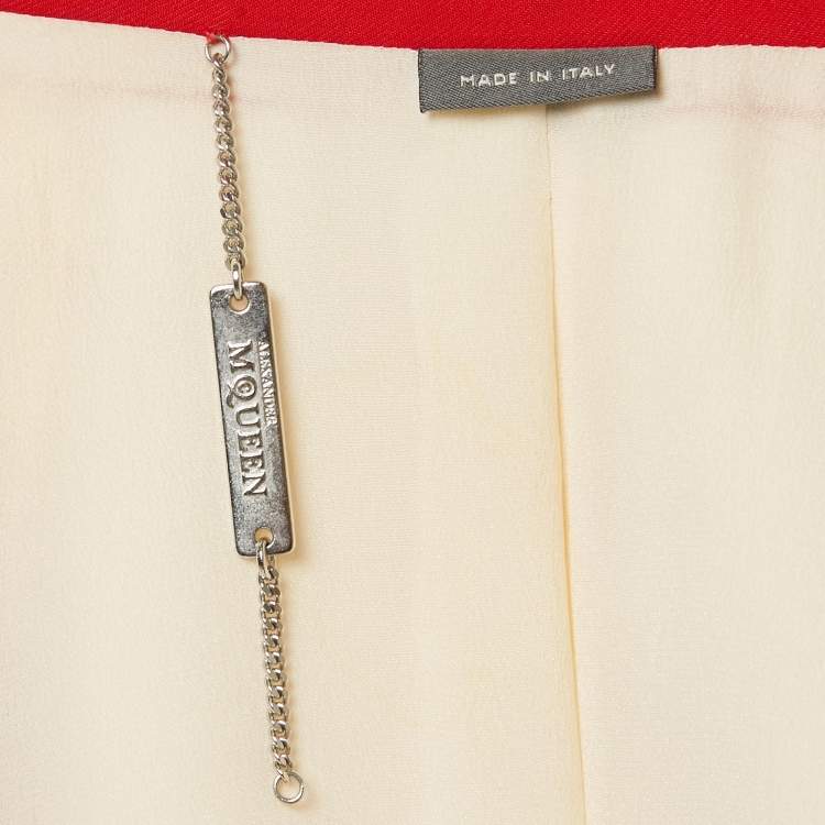 Pre Owned Alexander McQueen Red/Cream Wool Blend Asymmetric Jacket M