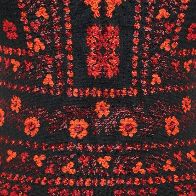 Pre Owned Alexander McQueen Black Floral Jacquard Knit Flared Short Dress M
