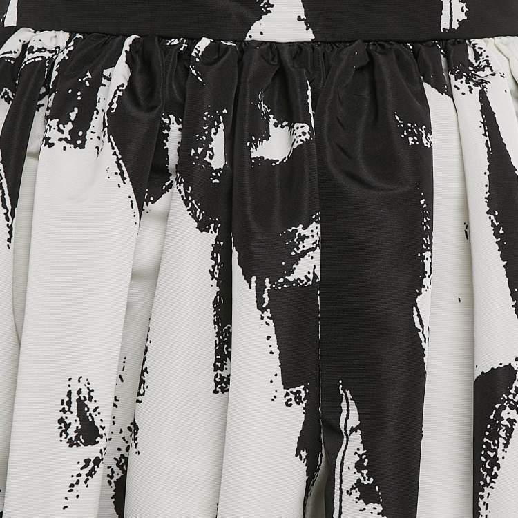Pre Owned Alexander McQueen Black Monochrome Graffiti Print Faille Midi Skirt S