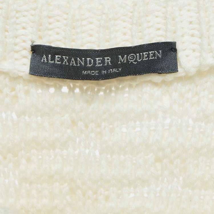 Pre Owned Alexander McQueen Cream Textured Crochet Cardigan M