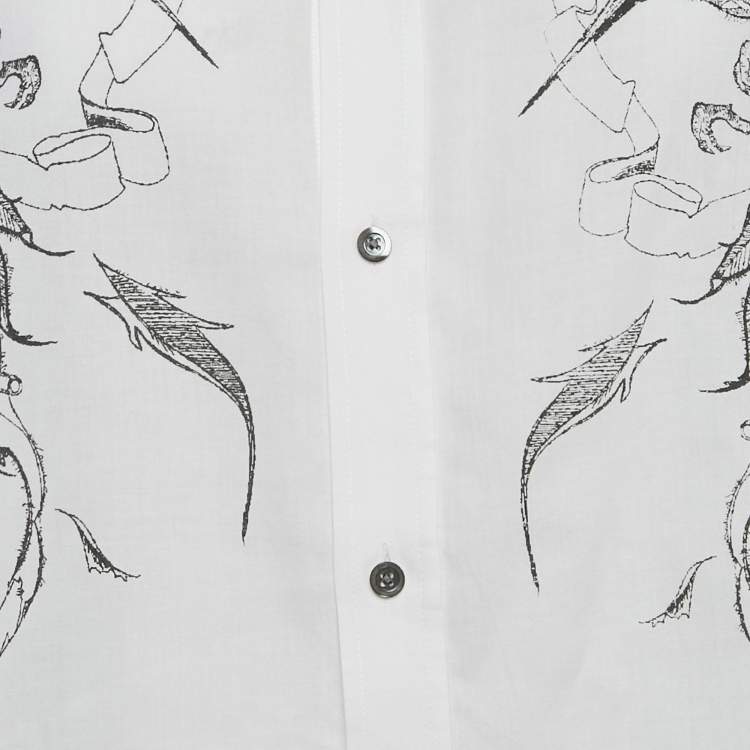 Pre Owned Alexander McQueen White Printed Cotton Button Front Shirt XL