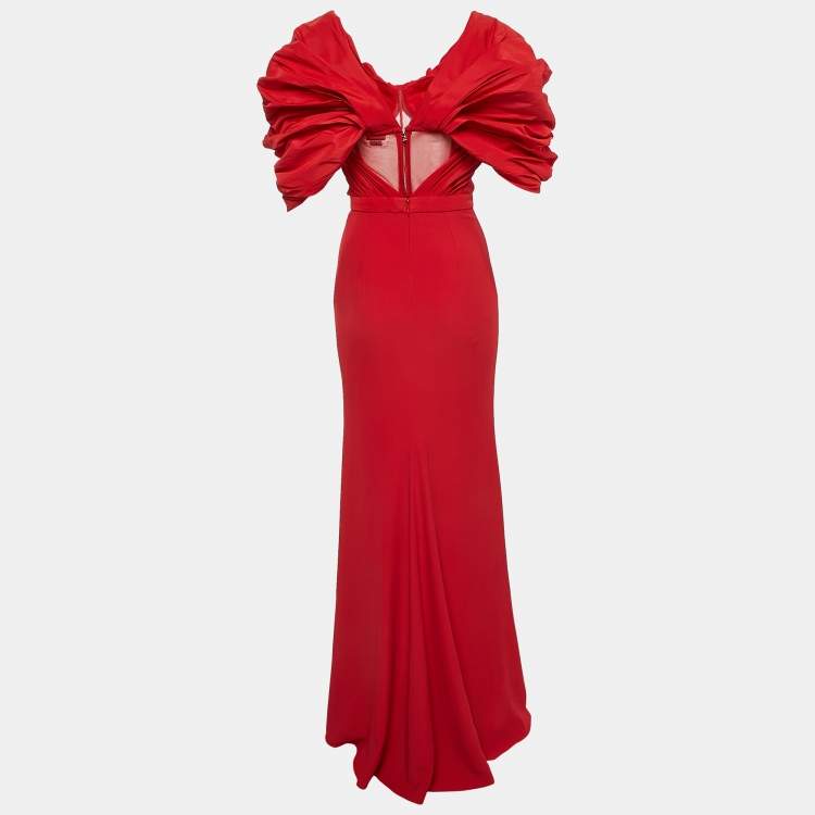 Pre Owned Alexander McQueen Red Tulle Trim Chiffon Corset Gown S