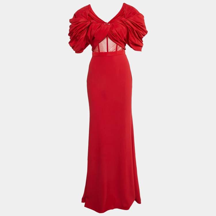 Pre Owned Alexander McQueen Red Tulle Trim Chiffon Corset Gown S
