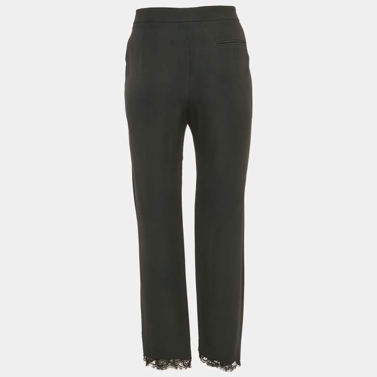 Pre Owned Alexander McQueen Black Lace Trim Crepe Trousers L
