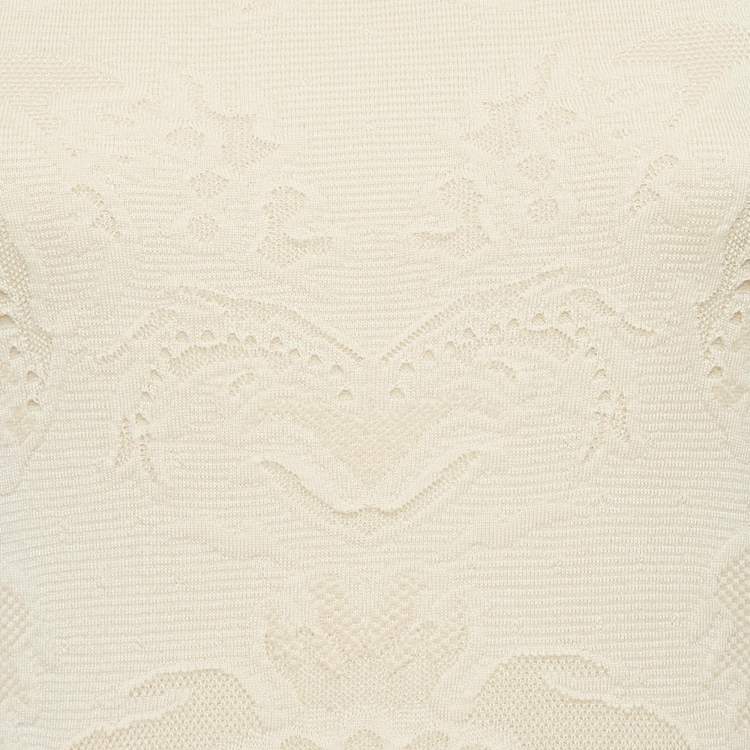 Pre Owned Alexander McQueen Cream Jacquard Stretch Knit Sleeveless Mini Dress M