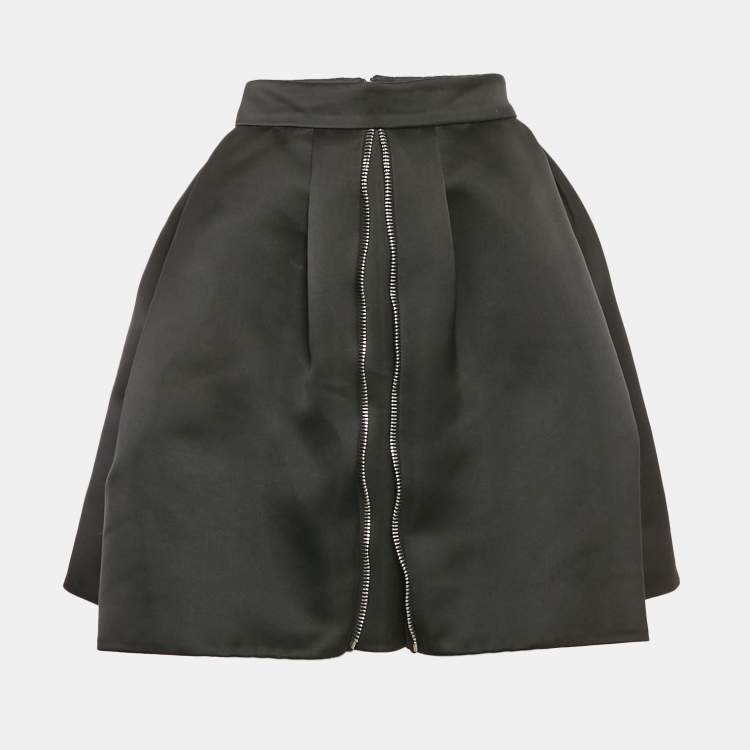 Pre Owned Alexander McQueen Black Satin Pleated Mini Skirt S
