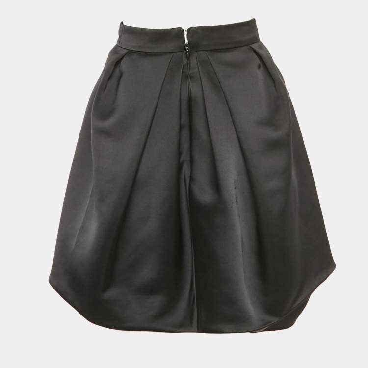 Pre Owned Alexander McQueen Black Satin Pleated Mini Skirt S