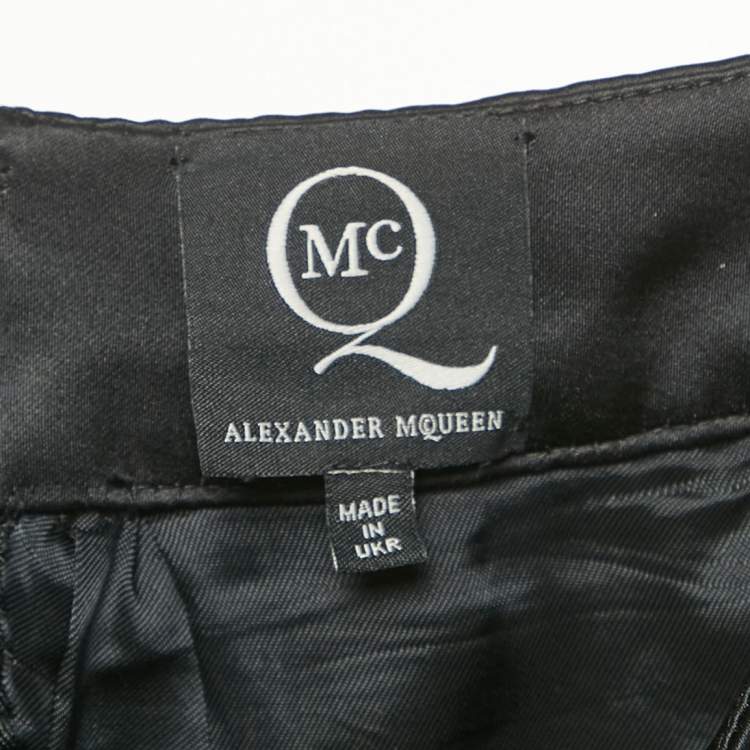 Pre Owned Alexander McQueen Black Satin Pleated Mini Skirt S