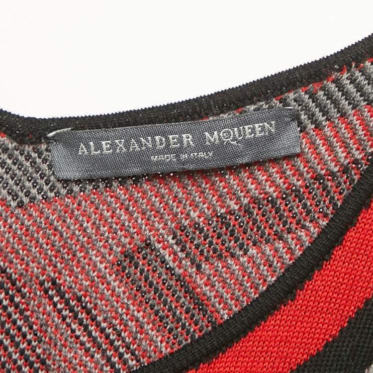 Pre Owned Alexander McQueen Black/Multicolor Jacquard Wool Knit Bodycon Dress XS