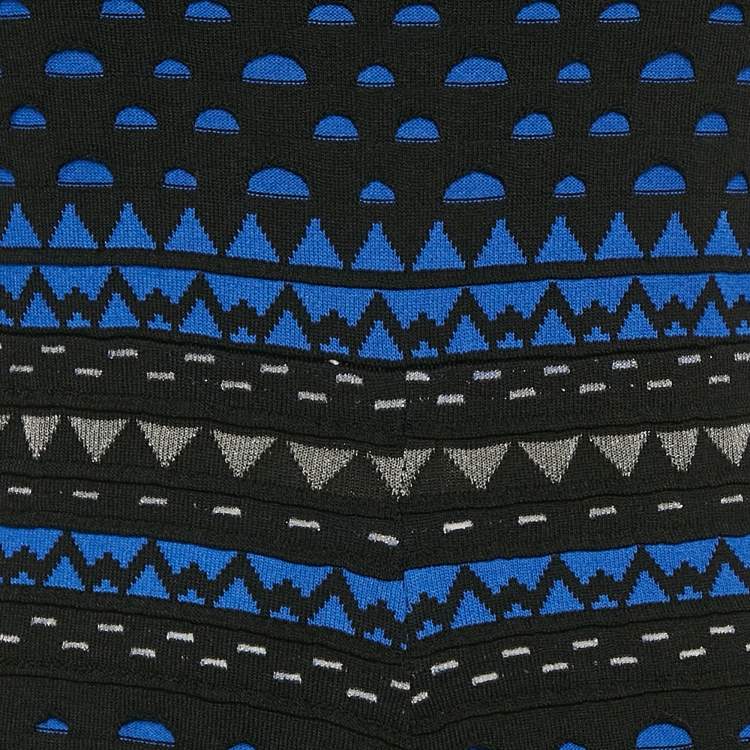 Pre Owned Alexander McQueen Black/Blue Patterned Stipe Knit Short Dress S
