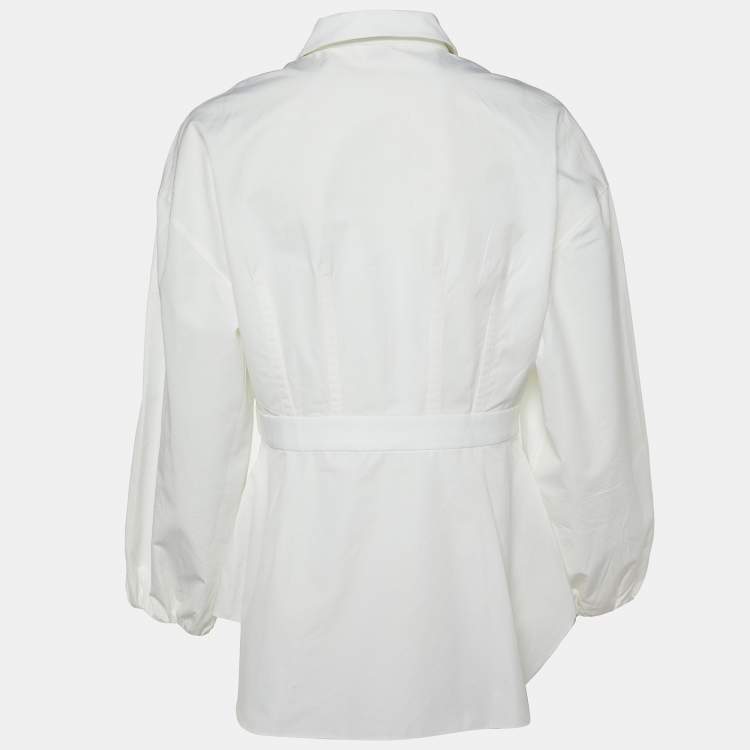 Pre Owned Alexander McQueen White Cotton Button Front Peplum Shirt L