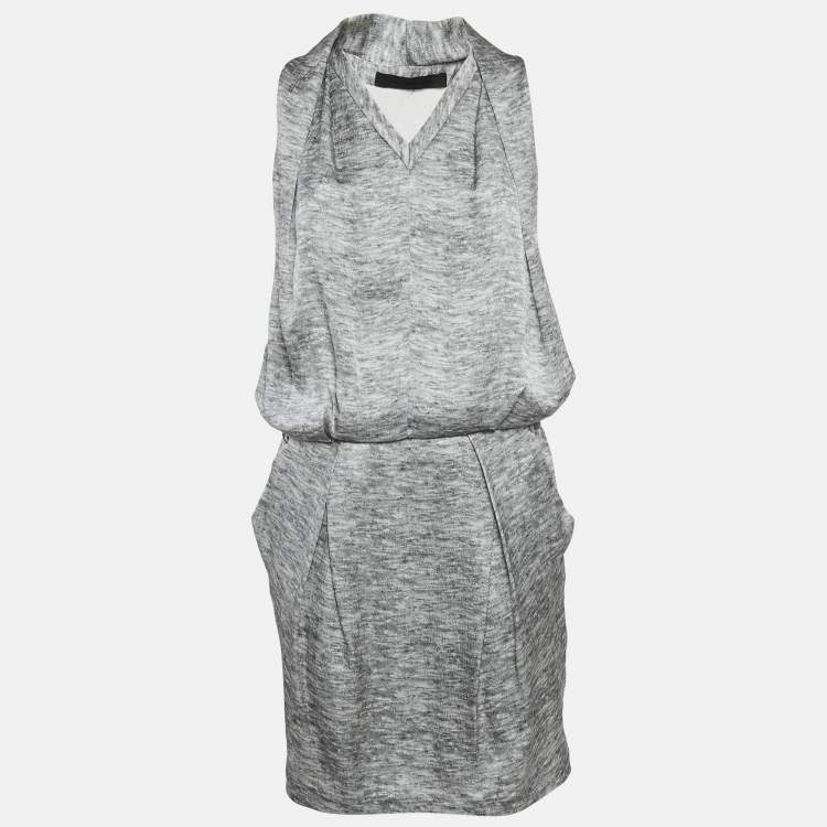 Pre Owned Alexander McQueen Grey Silk V-Neck Sleeveless Short Dress M