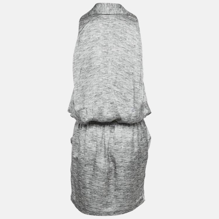 Pre Owned Alexander McQueen Grey Silk V-Neck Sleeveless Short Dress M