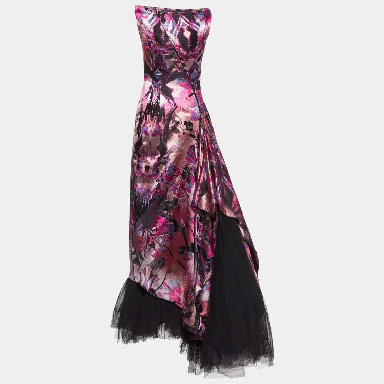 Pre Owned Alexander McQueen Pink Orchid Jacquard Sleeveless Gown M